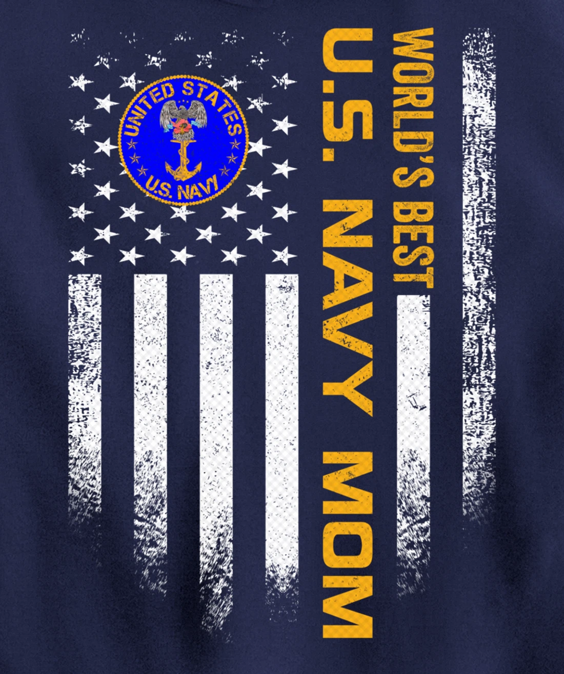 Vintage USA American Flag World's Best US Navy Veteran Mom Pullover Hoodie