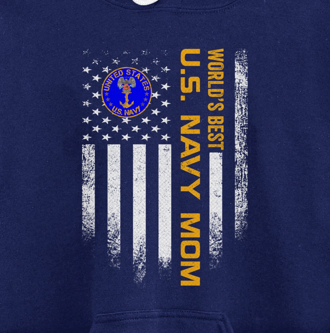 Vintage USA American Flag World's Best US Navy Veteran Mom Pullover Hoodie