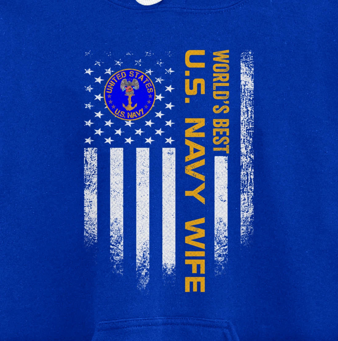 Vintage USA American Flag World's Best US Navy Veteran Wife Pullover Hoodie