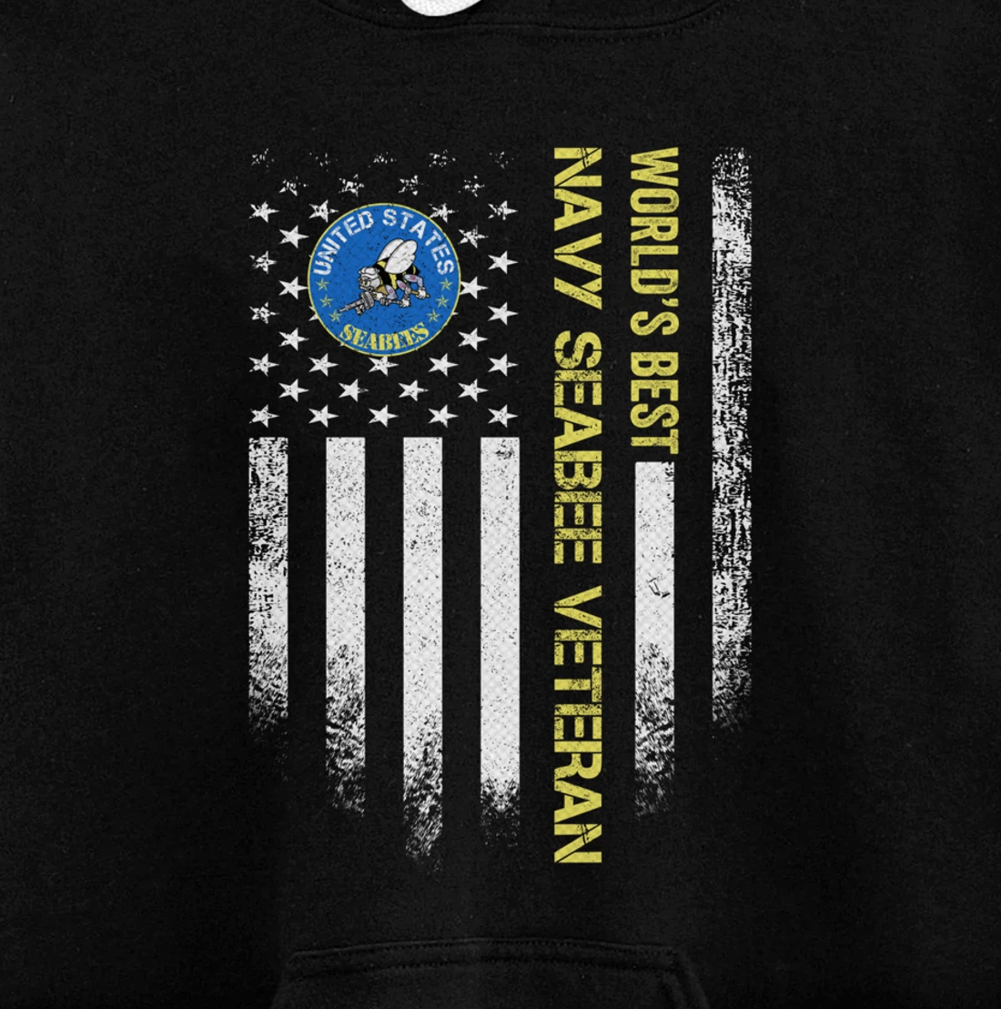 Vintage USA American Flag World's Best Navy Seabee Veteran Pullover Hoodie