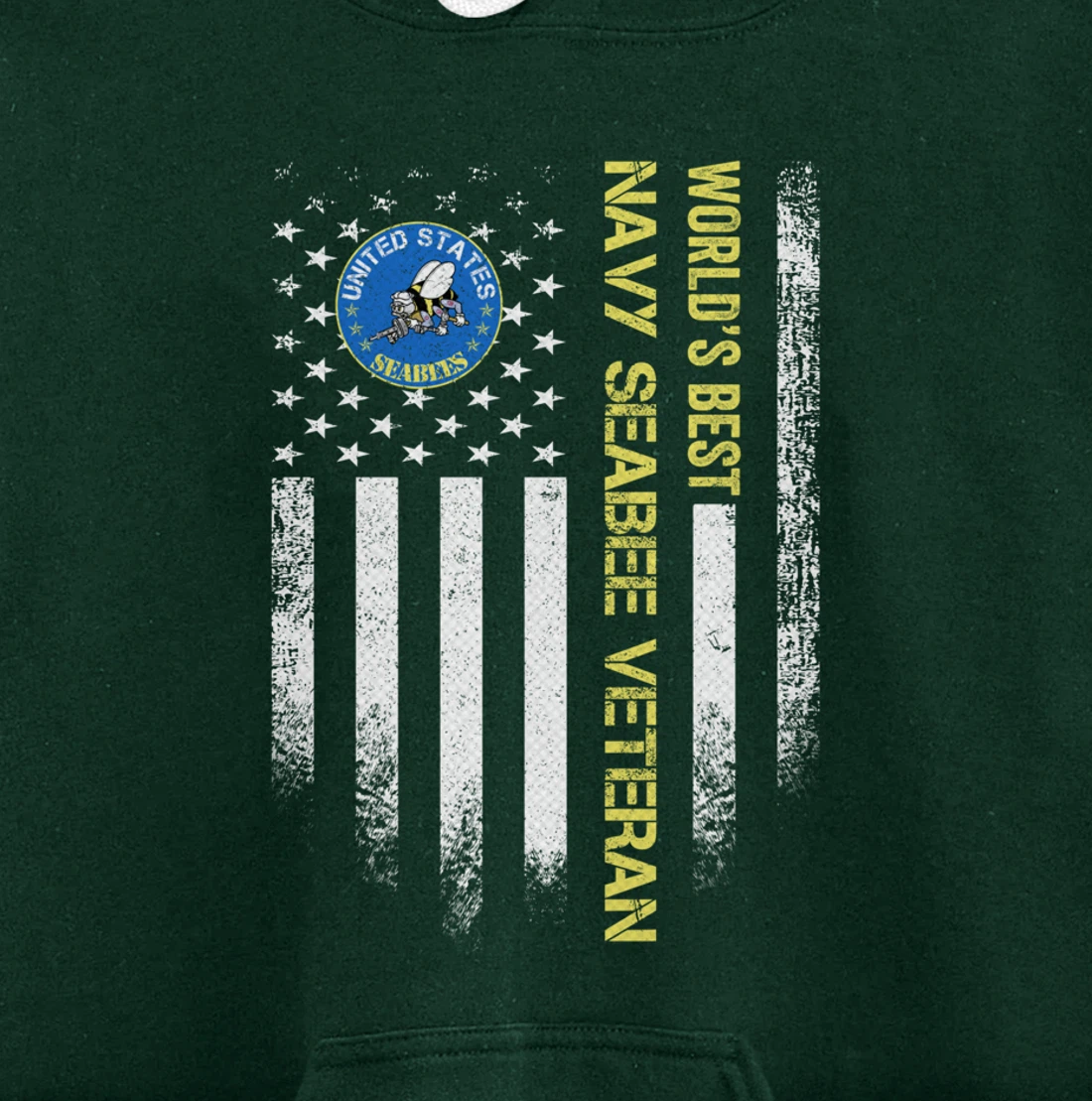 Vintage USA American Flag World's Best Navy Seabee Veteran Pullover Hoodie