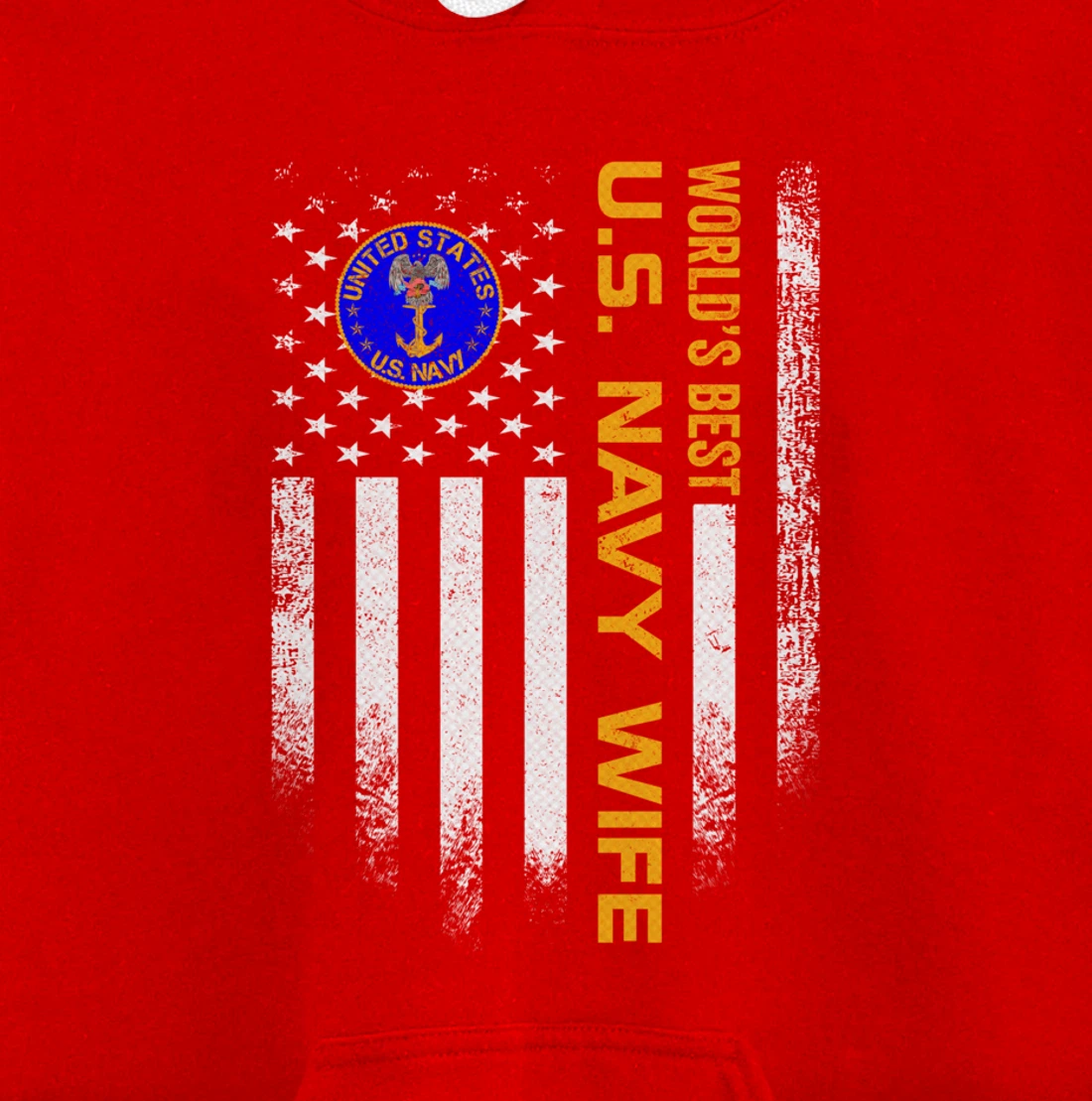 Vintage USA American Flag World's Best US Navy Veteran Wife Pullover Hoodie