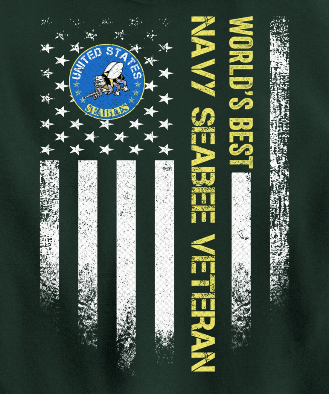 Vintage USA American Flag World's Best Navy Seabee Veteran Pullover Hoodie