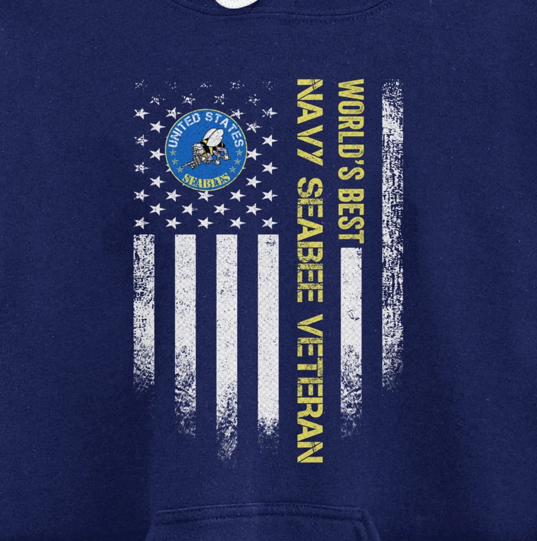 Vintage USA American Flag World's Best Navy Seabee Veteran Pullover Hoodie