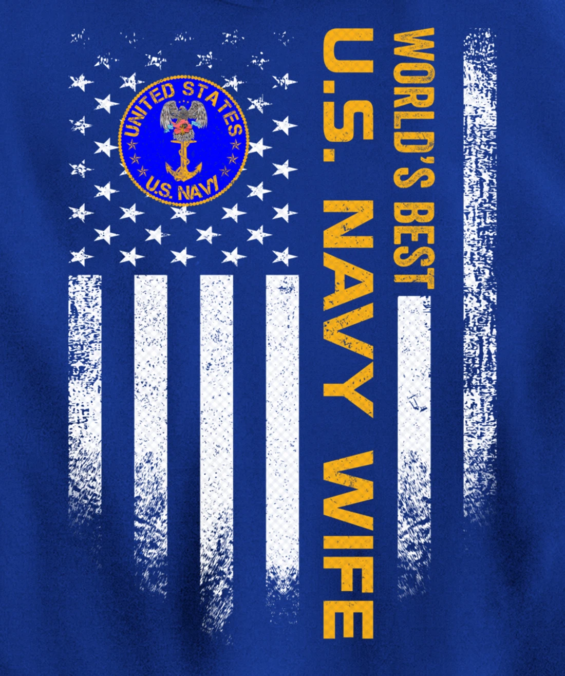 Vintage USA American Flag World's Best US Navy Veteran Wife Pullover Hoodie