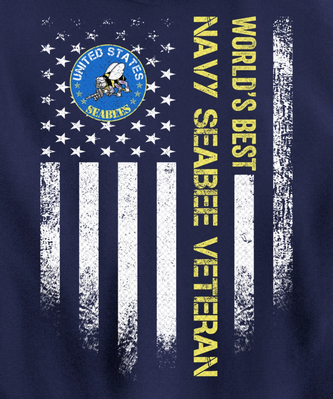 Vintage USA American Flag World's Best Navy Seabee Veteran Pullover Hoodie