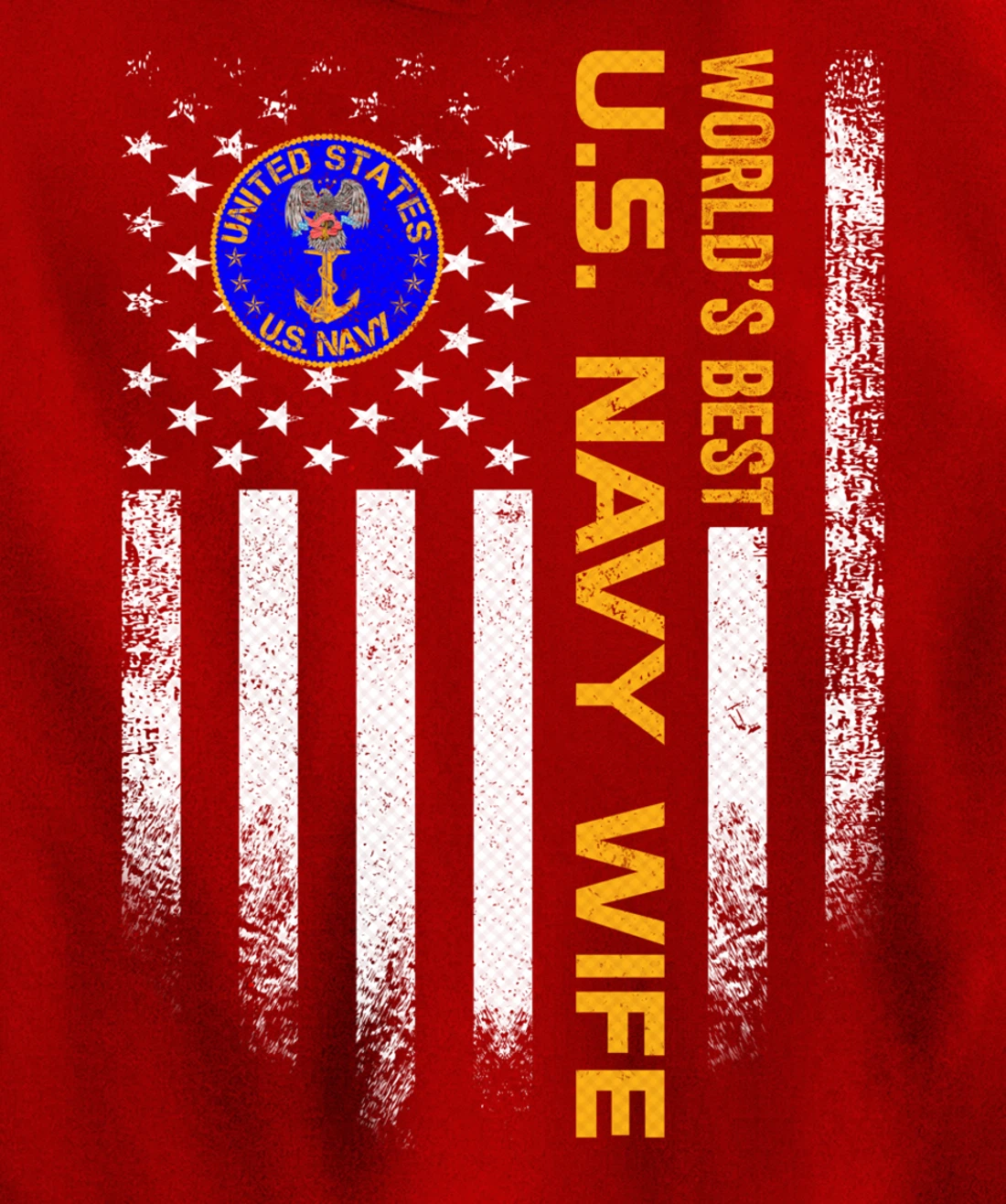 Vintage USA American Flag World's Best US Navy Veteran Wife Pullover Hoodie