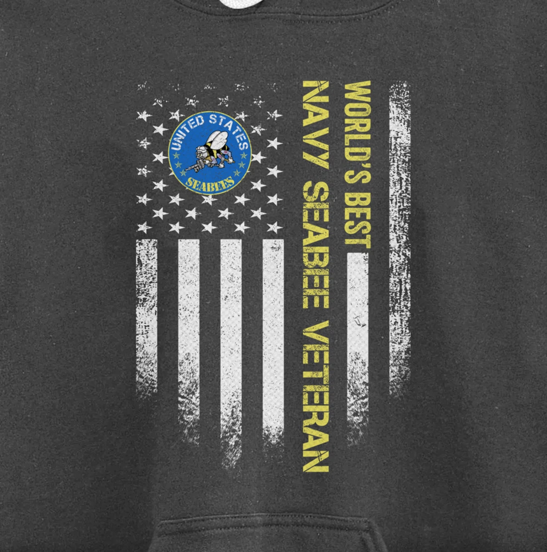 Vintage USA American Flag World's Best Navy Seabee Veteran Pullover Hoodie