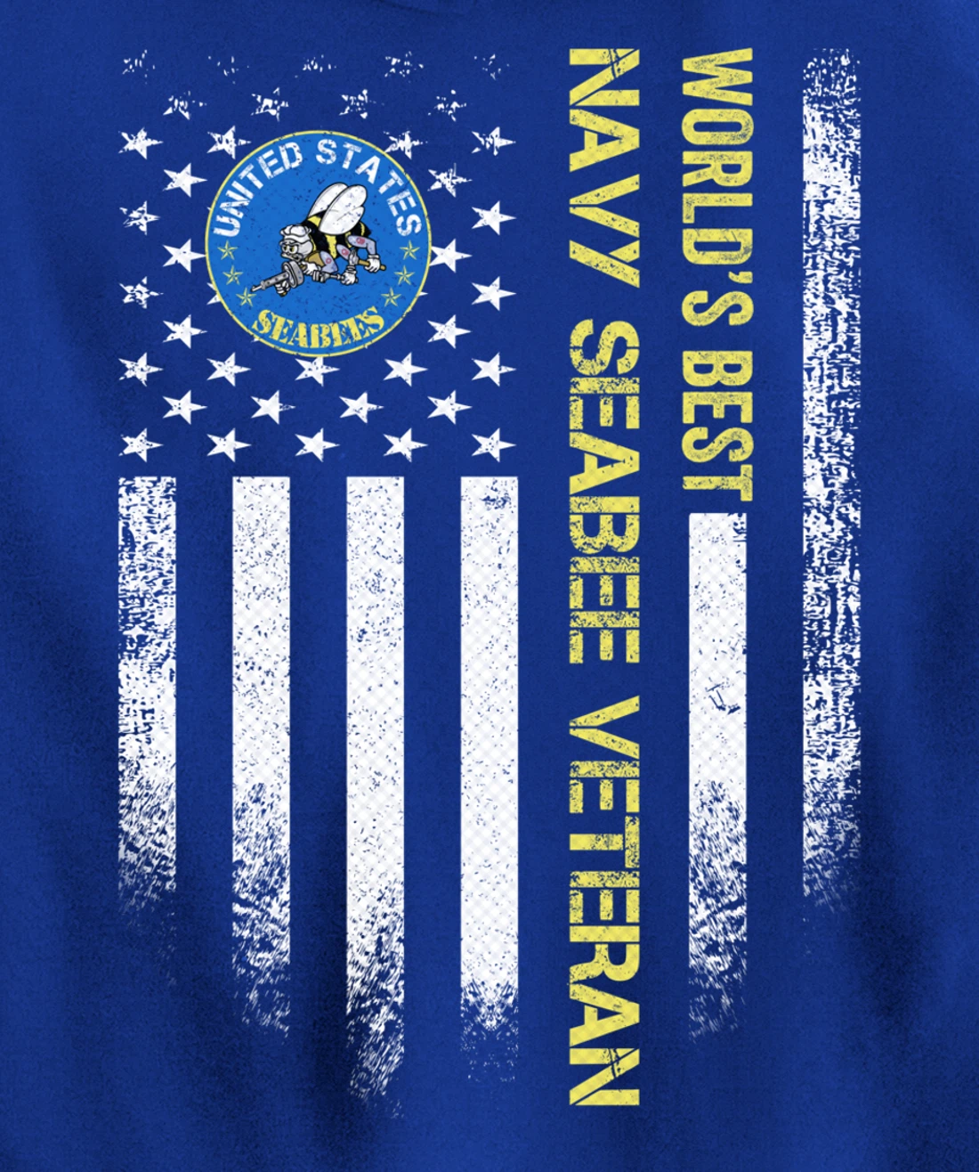 Vintage USA American Flag World's Best Navy Seabee Veteran Pullover Hoodie