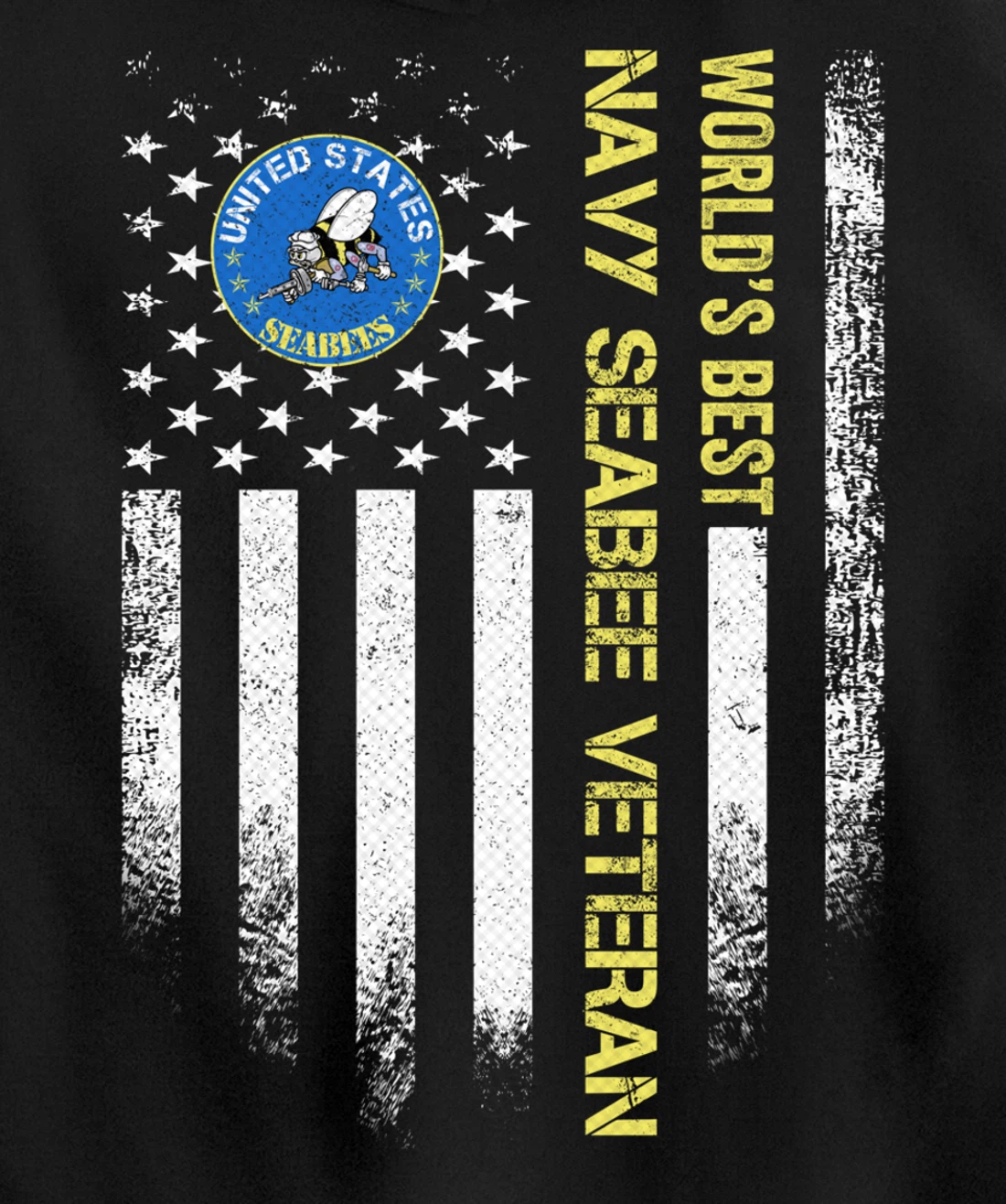 Vintage USA American Flag World's Best Navy Seabee Veteran Pullover Hoodie