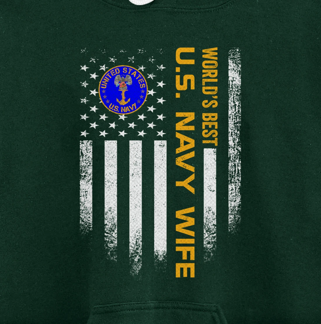 Vintage USA American Flag World's Best US Navy Veteran Wife Pullover Hoodie