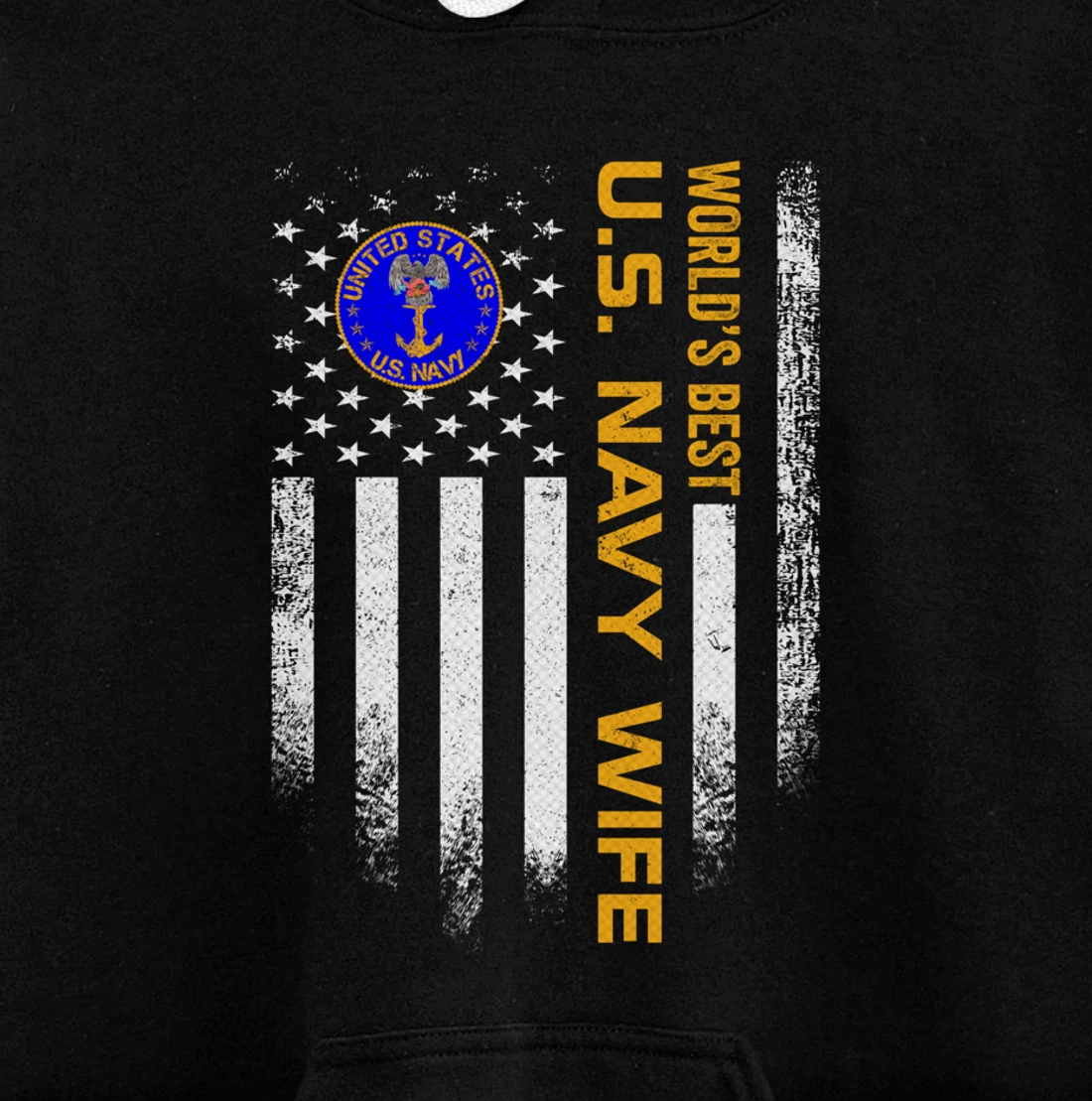 Vintage USA American Flag World's Best US Navy Veteran Wife Pullover Hoodie