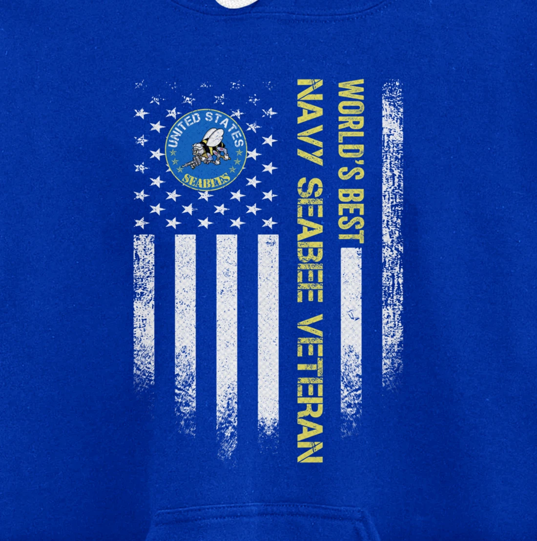 Vintage USA American Flag World's Best Navy Seabee Veteran Pullover Hoodie