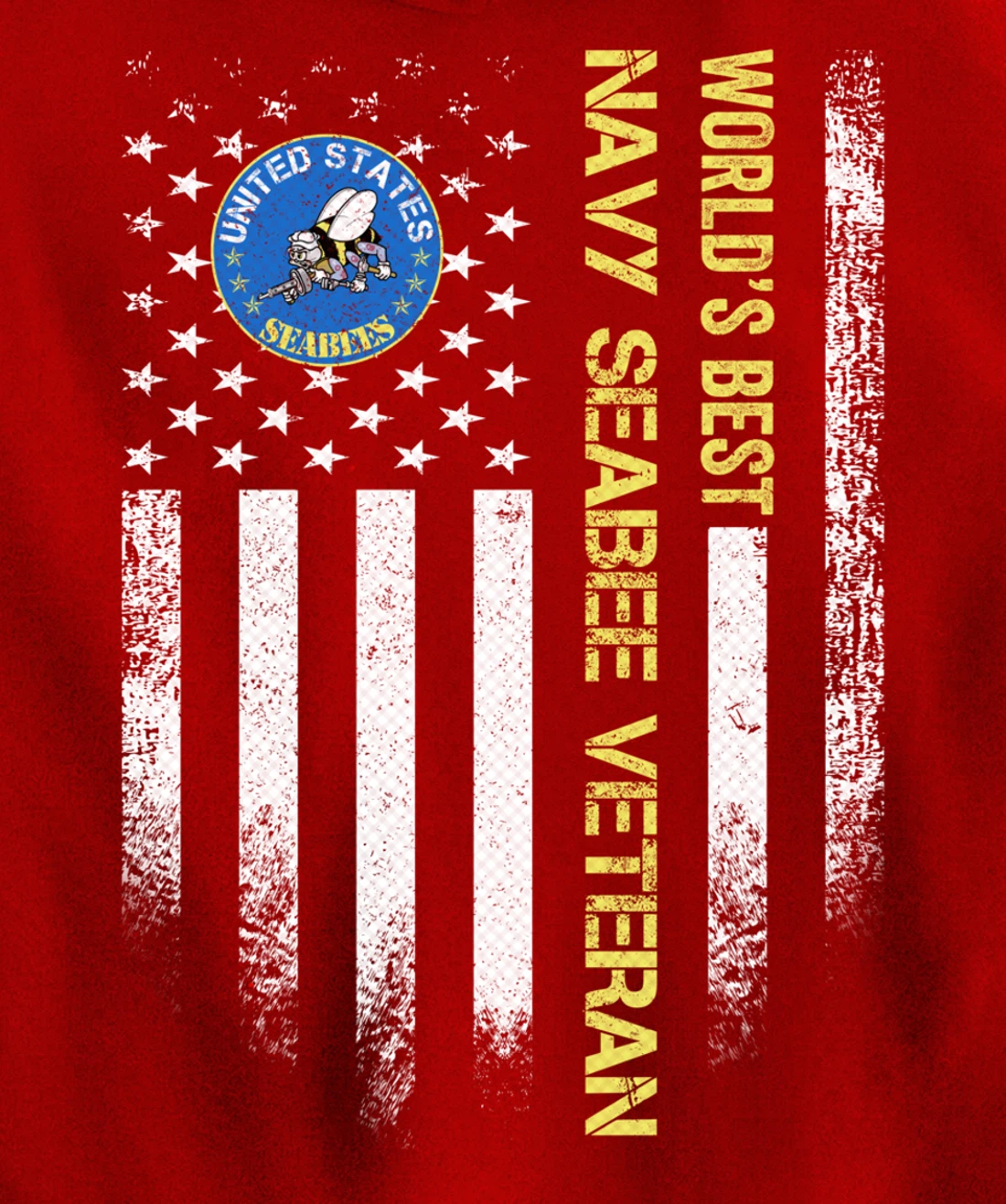 Vintage USA American Flag World's Best Navy Seabee Veteran Pullover Hoodie