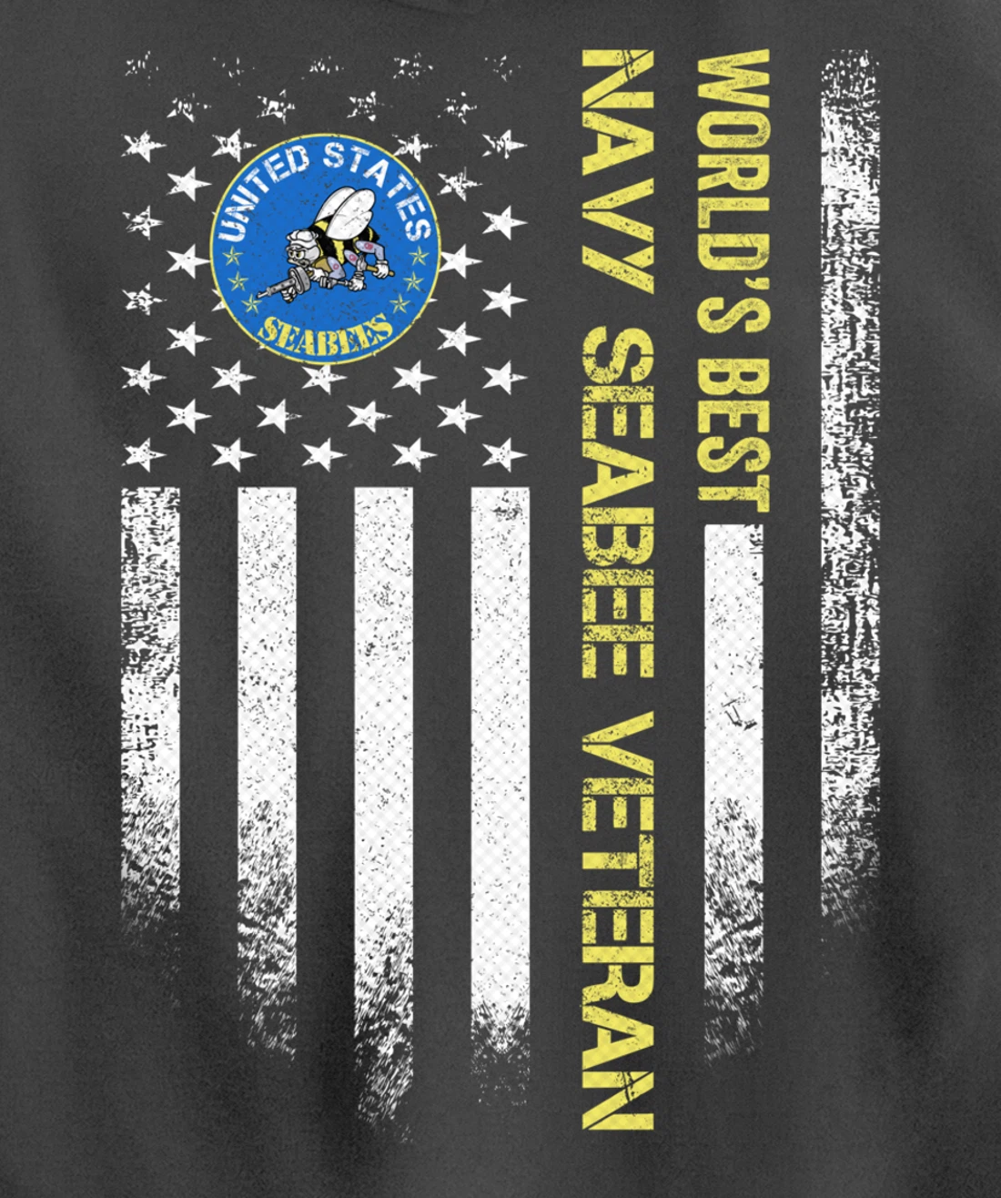 Vintage USA American Flag World's Best Navy Seabee Veteran Pullover Hoodie