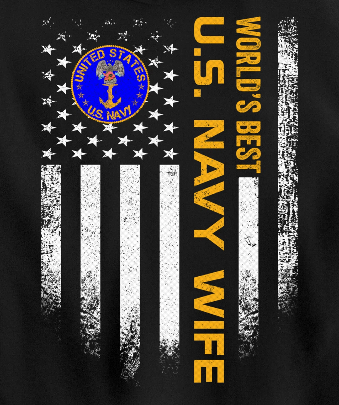 Vintage USA American Flag World's Best US Navy Veteran Wife Pullover Hoodie