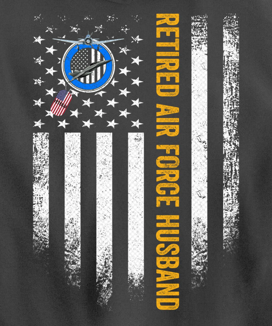 Vintage USA American Flag Retired Air Force Veteran Husband Pullover Hoodie