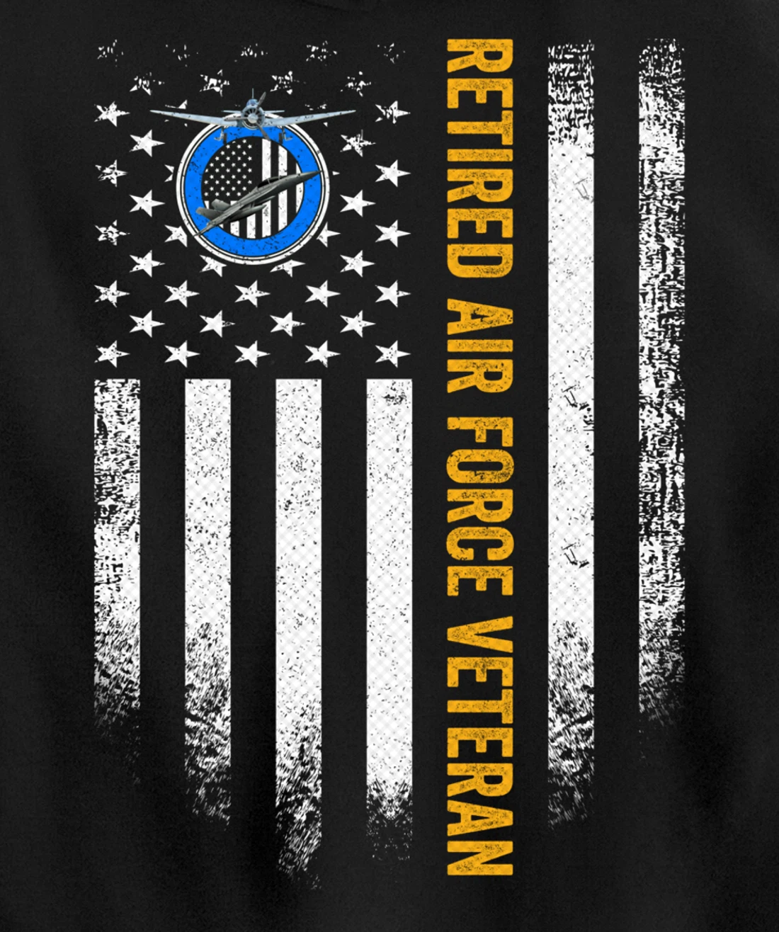 Vintage USA American Flag Retired US Air Force Veteran Funny Pullover Hoodie