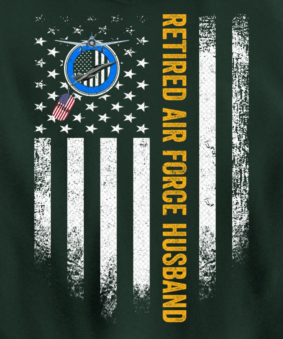 Vintage USA American Flag Retired Air Force Veteran Husband Pullover Hoodie