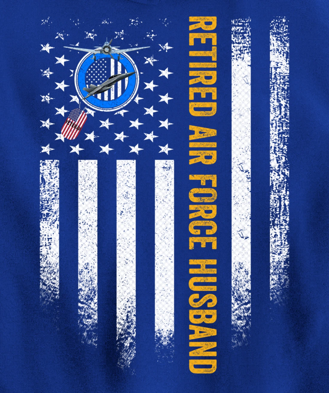 Vintage USA American Flag Retired Air Force Veteran Husband Pullover Hoodie