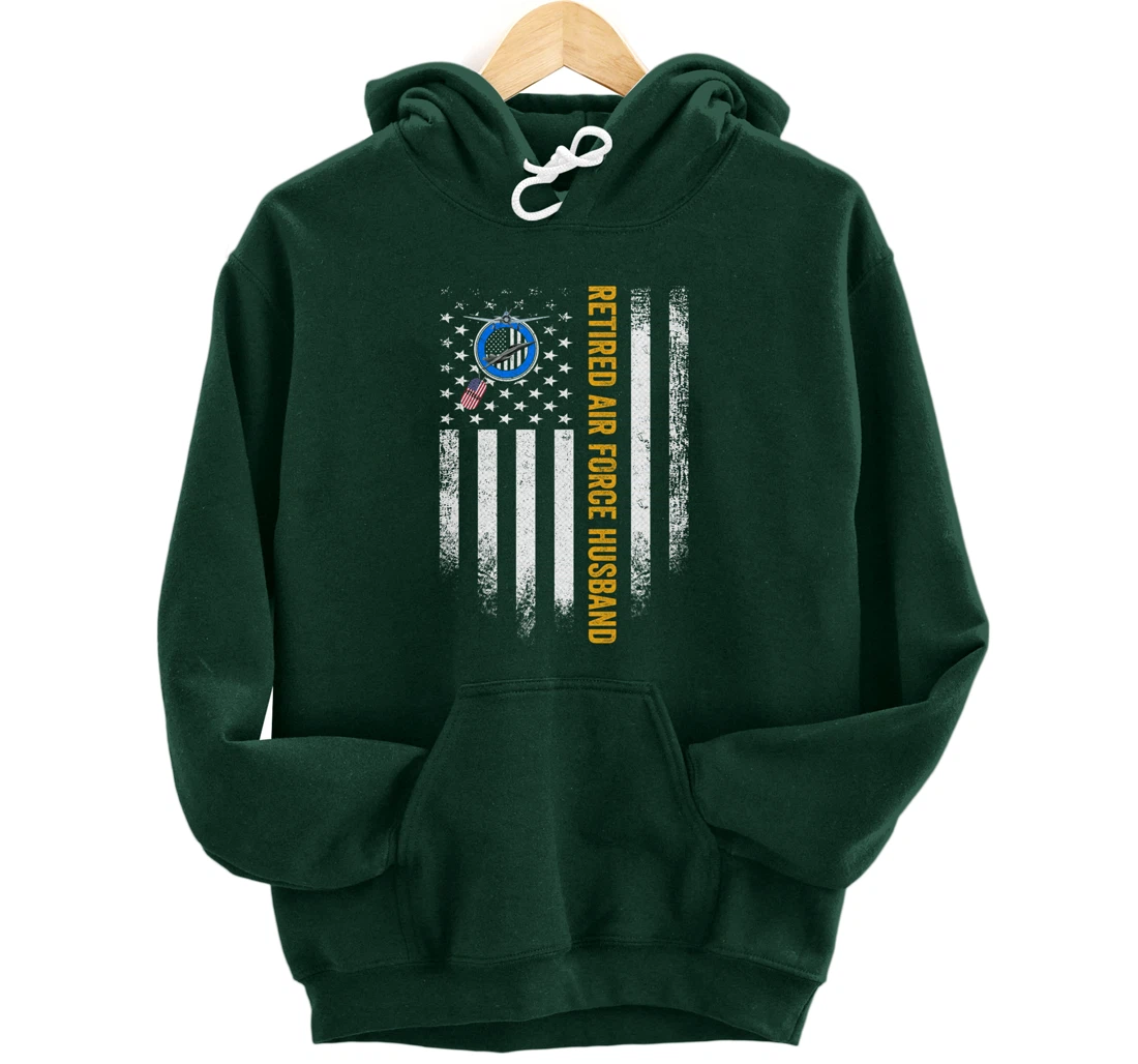 Vintage USA American Flag Retired Air Force Veteran Husband Pullover Hoodie