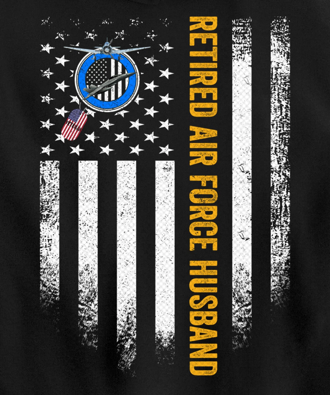 Vintage USA American Flag Retired Air Force Veteran Husband Pullover Hoodie