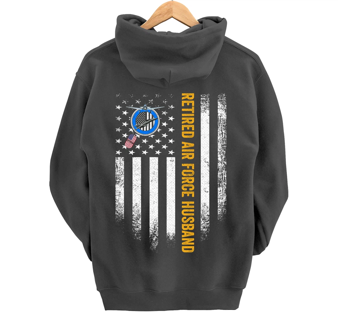Vintage USA American Flag Retired Air Force Veteran Husband Pullover Hoodie