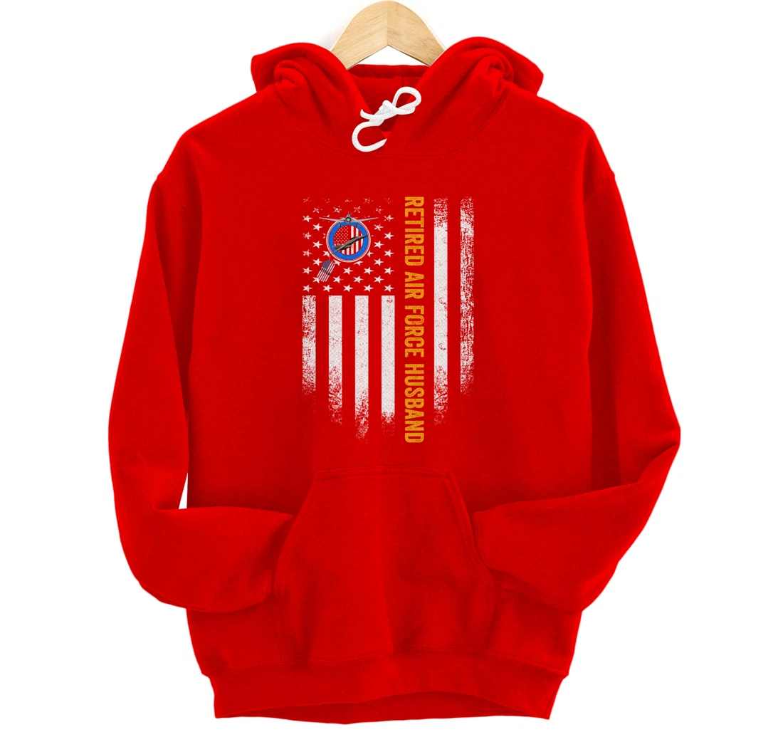 Vintage USA American Flag Retired Air Force Veteran Husband Pullover Hoodie