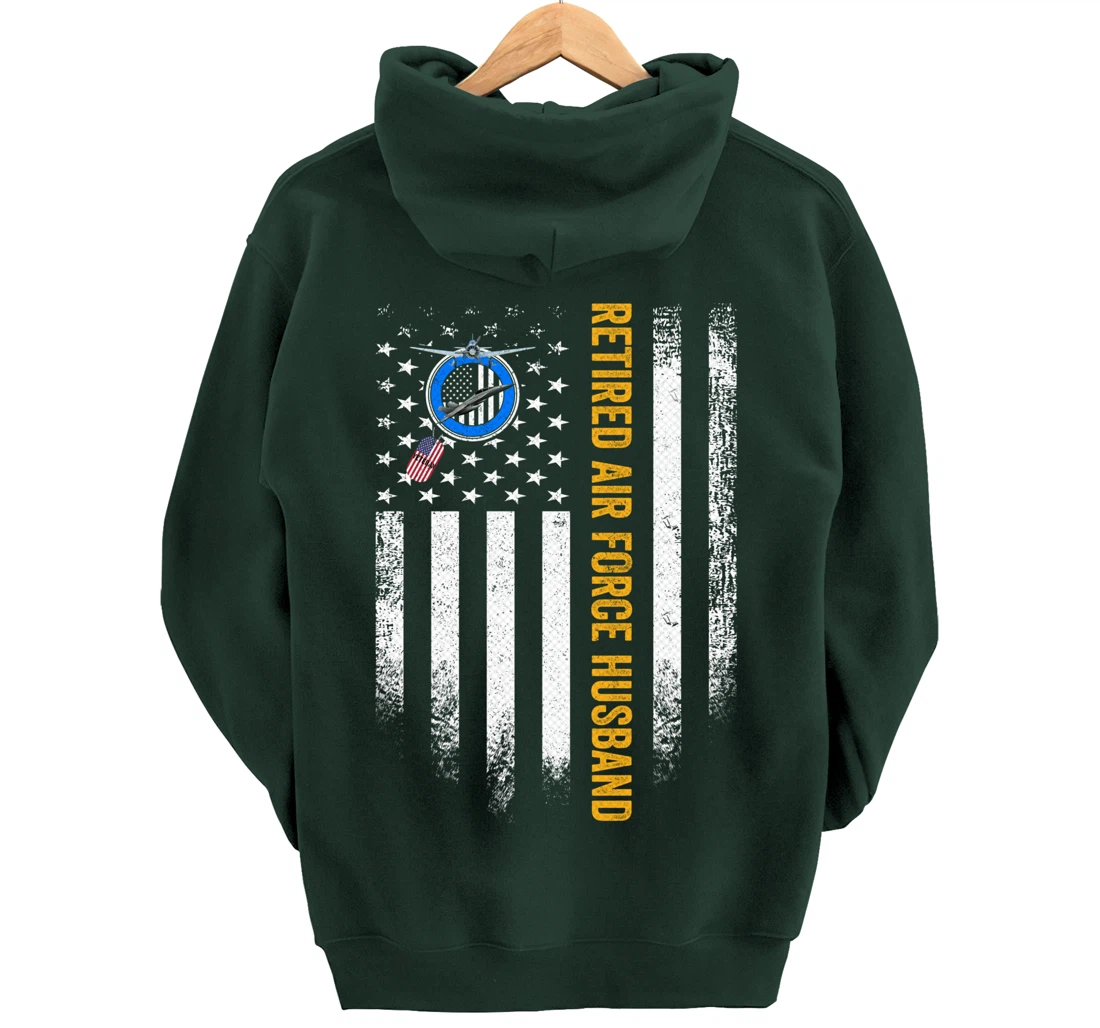 Vintage USA American Flag Retired Air Force Veteran Husband Pullover Hoodie