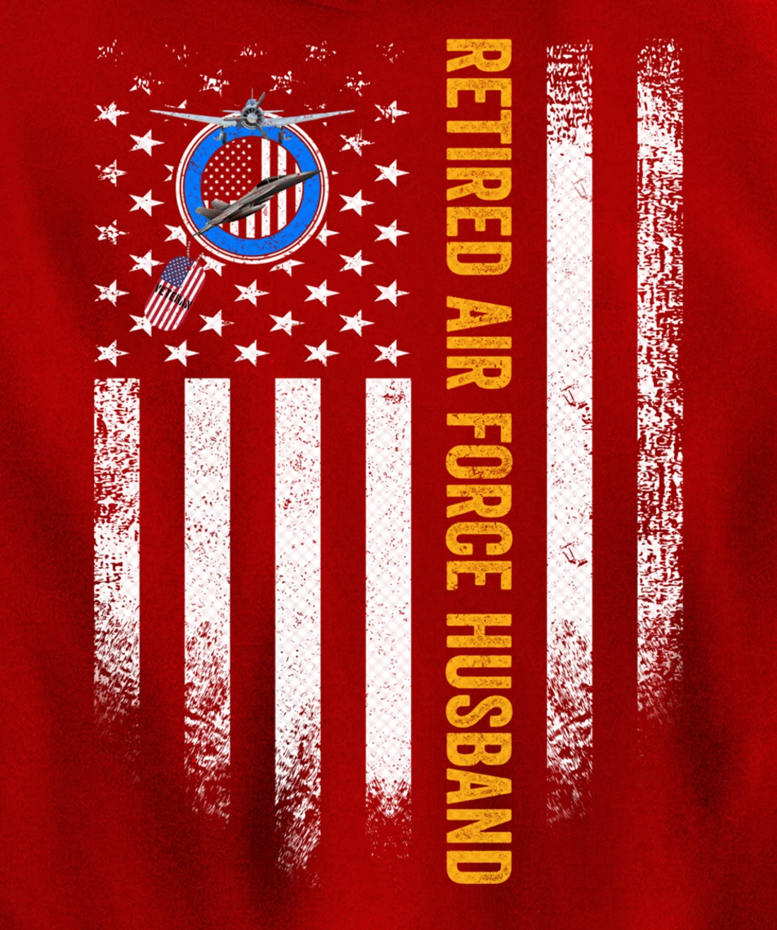 Vintage USA American Flag Retired Air Force Veteran Husband Pullover Hoodie