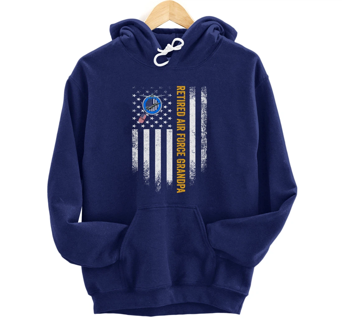 Vintage USA American Flag Retired Air Force Veteran Grandpa Pullover Hoodie