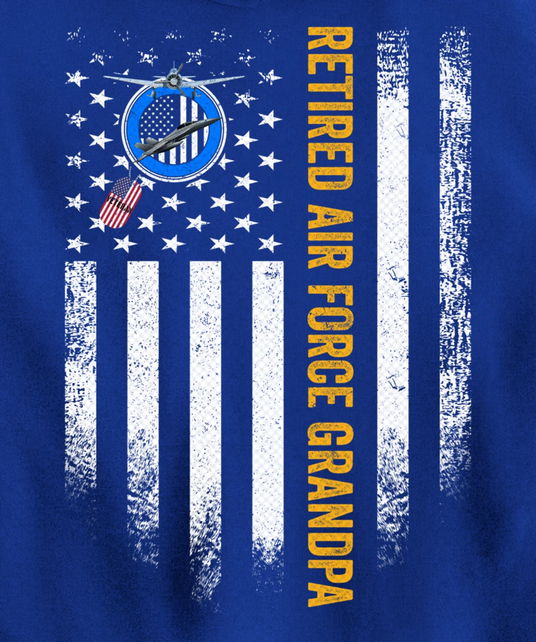 Vintage USA American Flag Retired Air Force Veteran Grandpa Pullover Hoodie