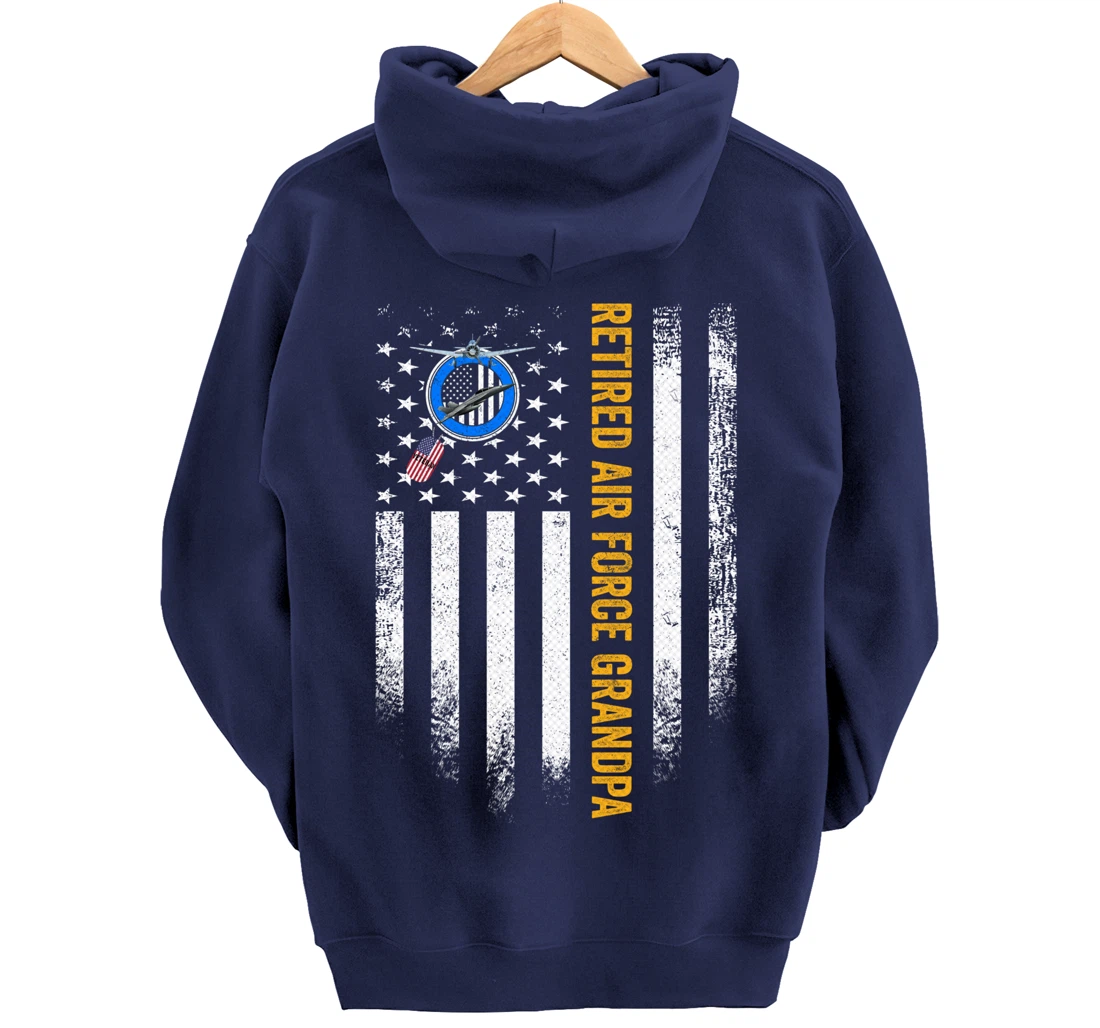 Vintage USA American Flag Retired Air Force Veteran Grandpa Pullover Hoodie