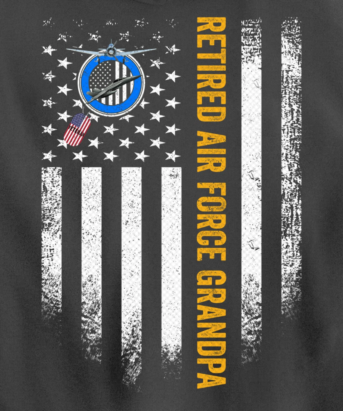 Vintage USA American Flag Retired Air Force Veteran Grandpa Pullover Hoodie