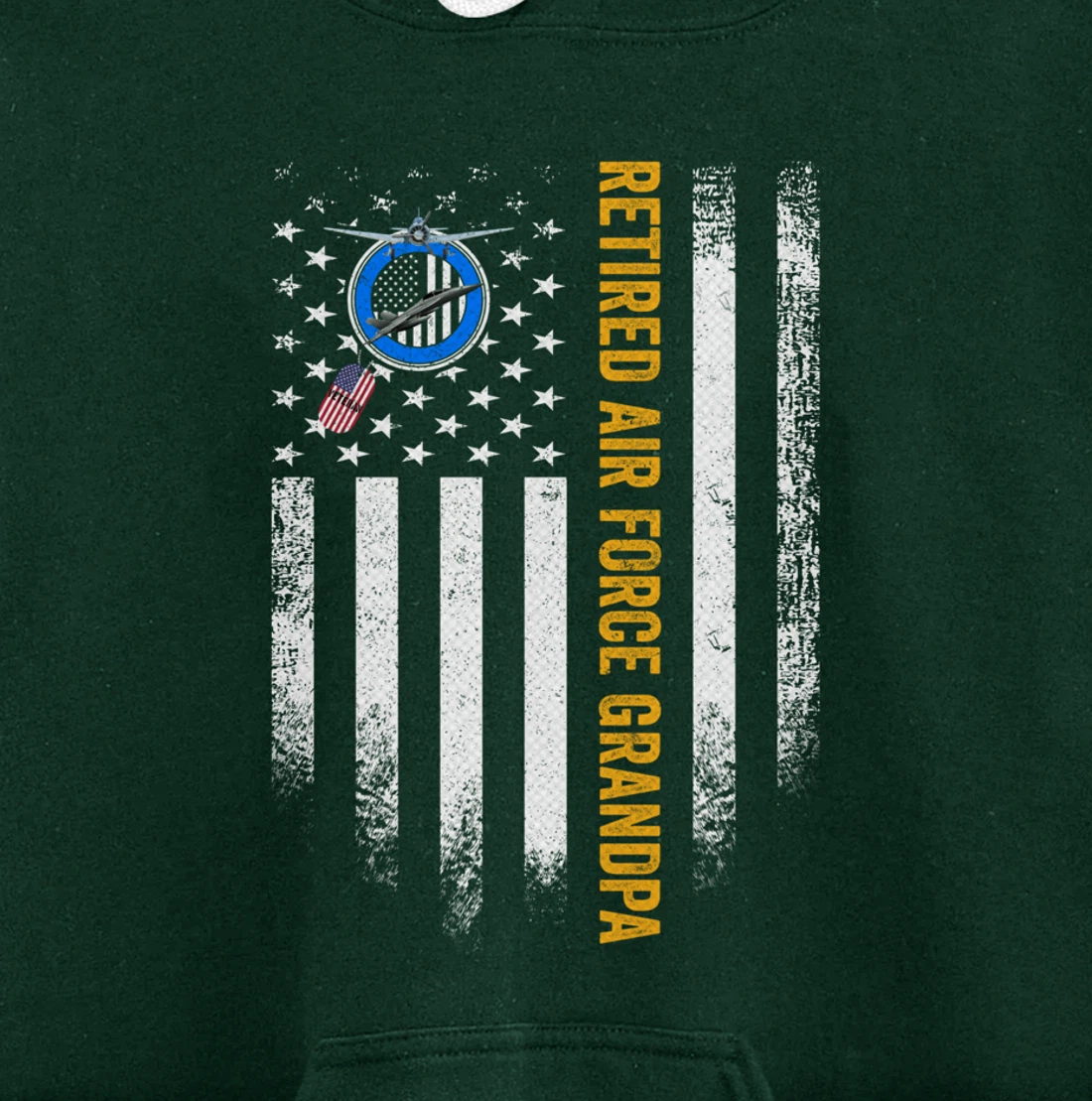 Vintage USA American Flag Retired Air Force Veteran Grandpa Pullover Hoodie
