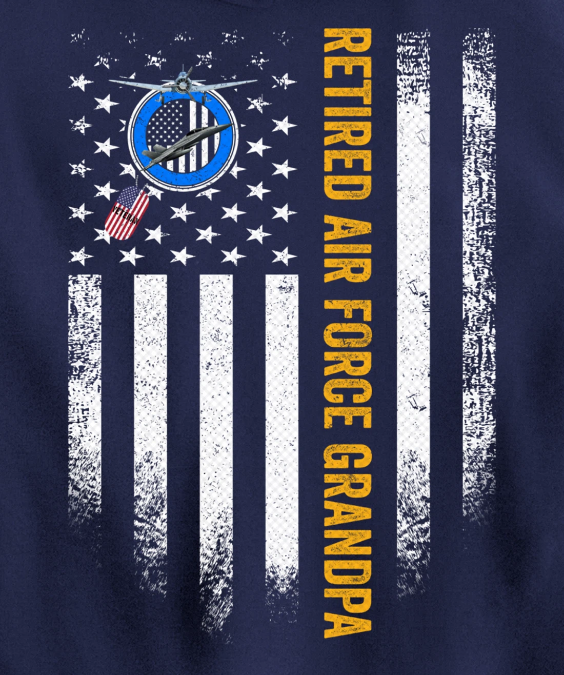 Vintage USA American Flag Retired Air Force Veteran Grandpa Pullover Hoodie