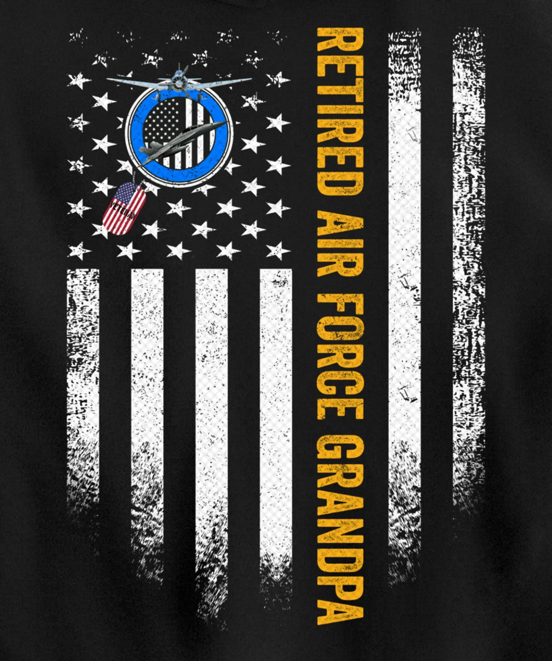 Vintage USA American Flag Retired Air Force Veteran Grandpa Pullover Hoodie