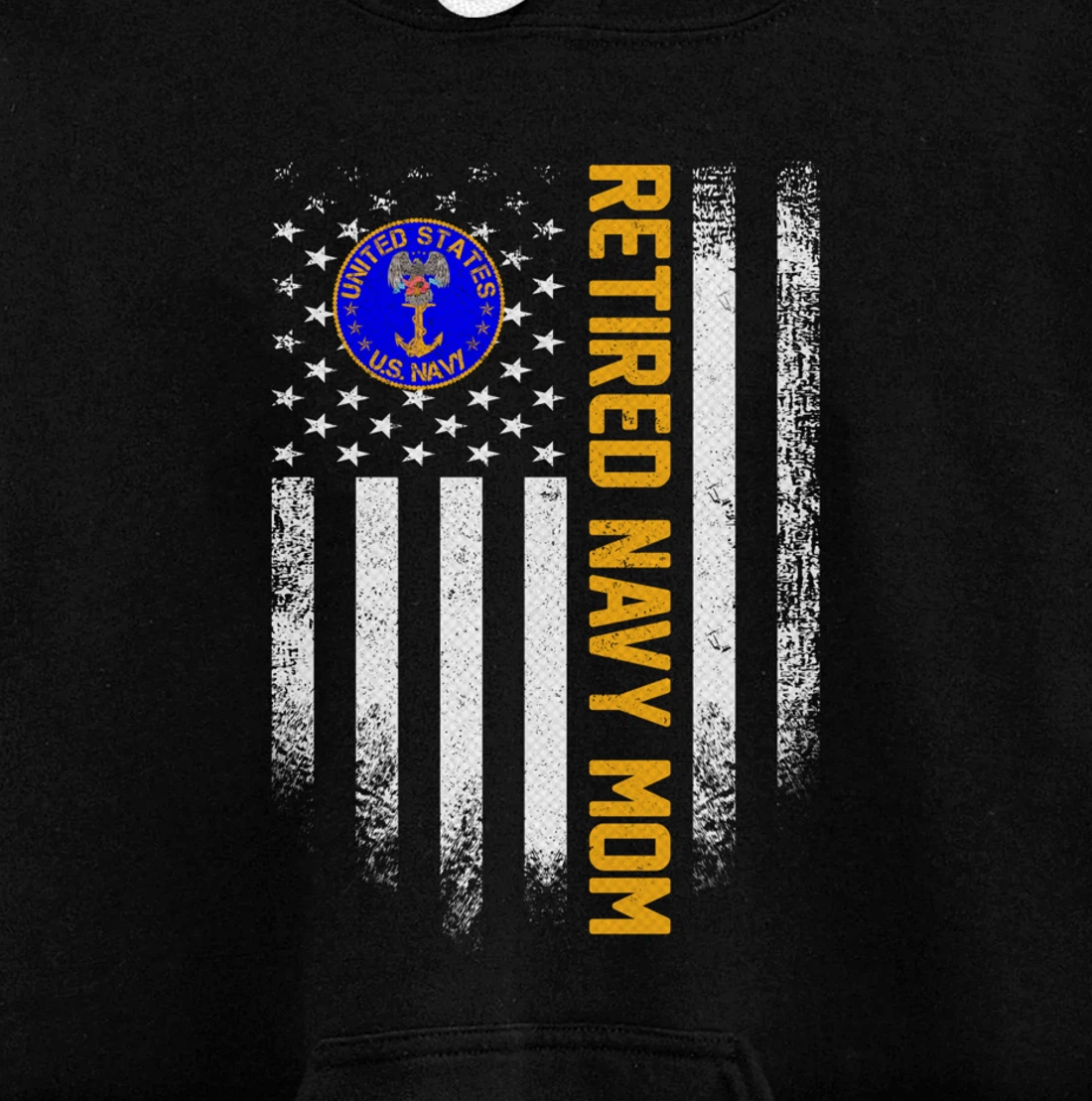 Vintage USA American Flag Retired US Navy Veteran Mom Funny Pullover Hoodie