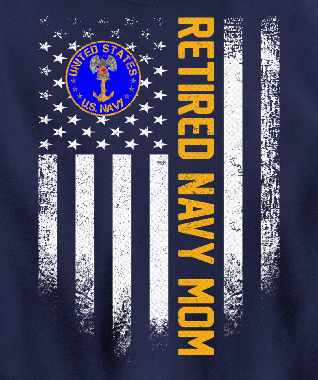 Vintage USA American Flag Retired US Navy Veteran Mom Funny Pullover Hoodie