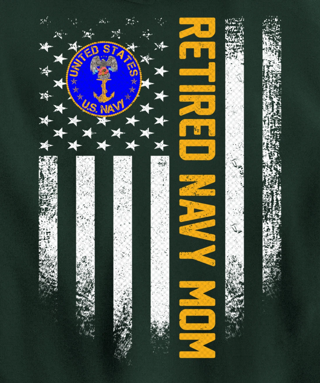 Vintage USA American Flag Retired US Navy Veteran Mom Funny Pullover Hoodie