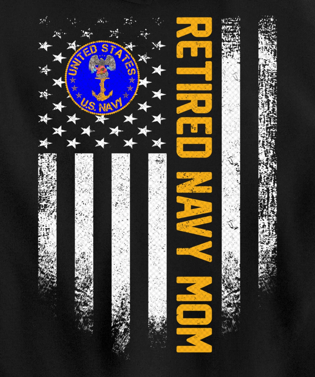 Vintage USA American Flag Retired US Navy Veteran Mom Funny Pullover Hoodie