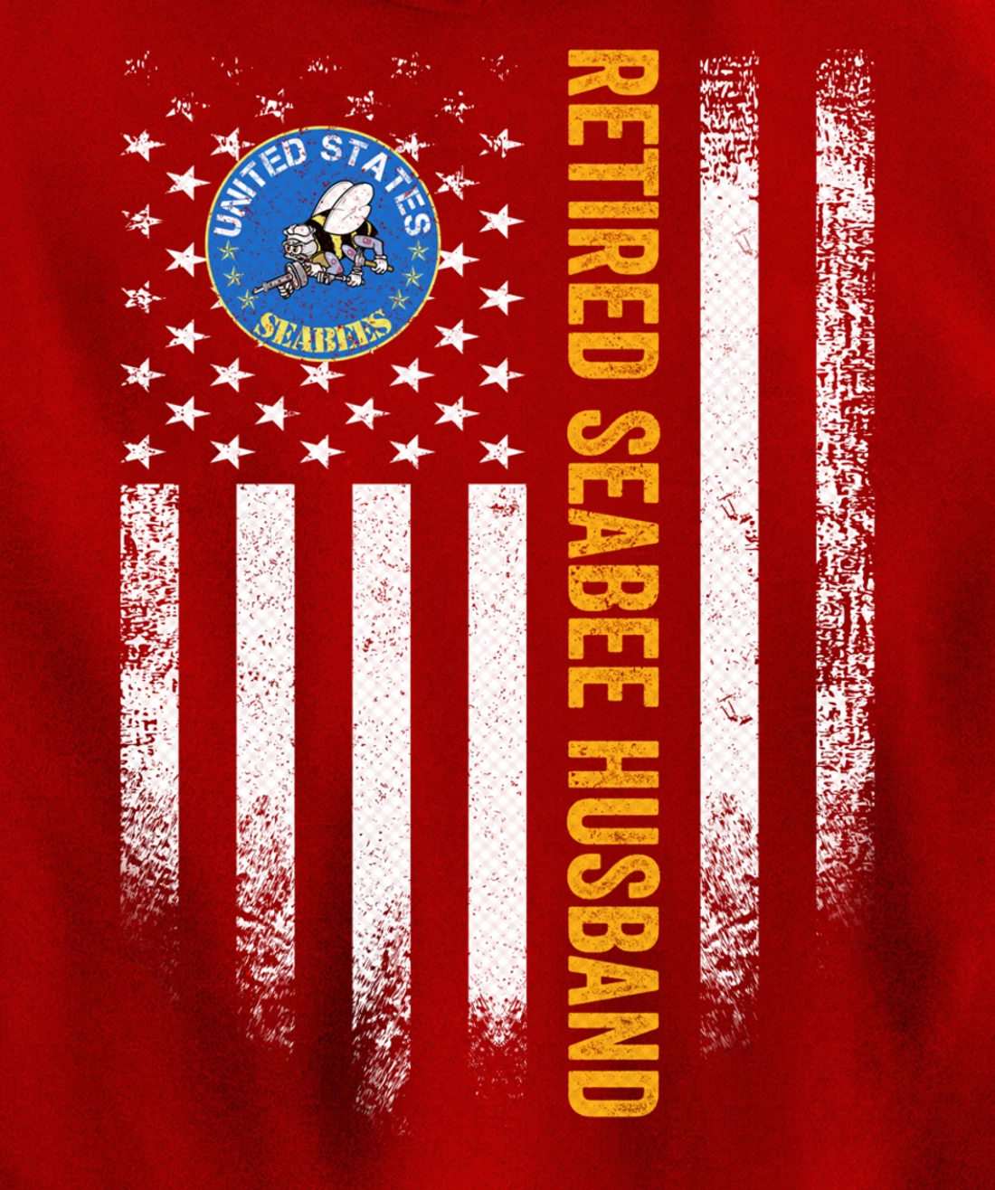 Vintage American Flag Retired US Navy Seabee Veteran Husband Pullover Hoodie