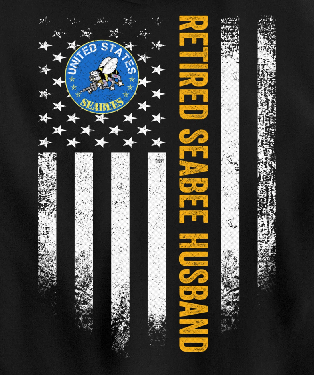 Vintage American Flag Retired US Navy Seabee Veteran Husband Pullover Hoodie