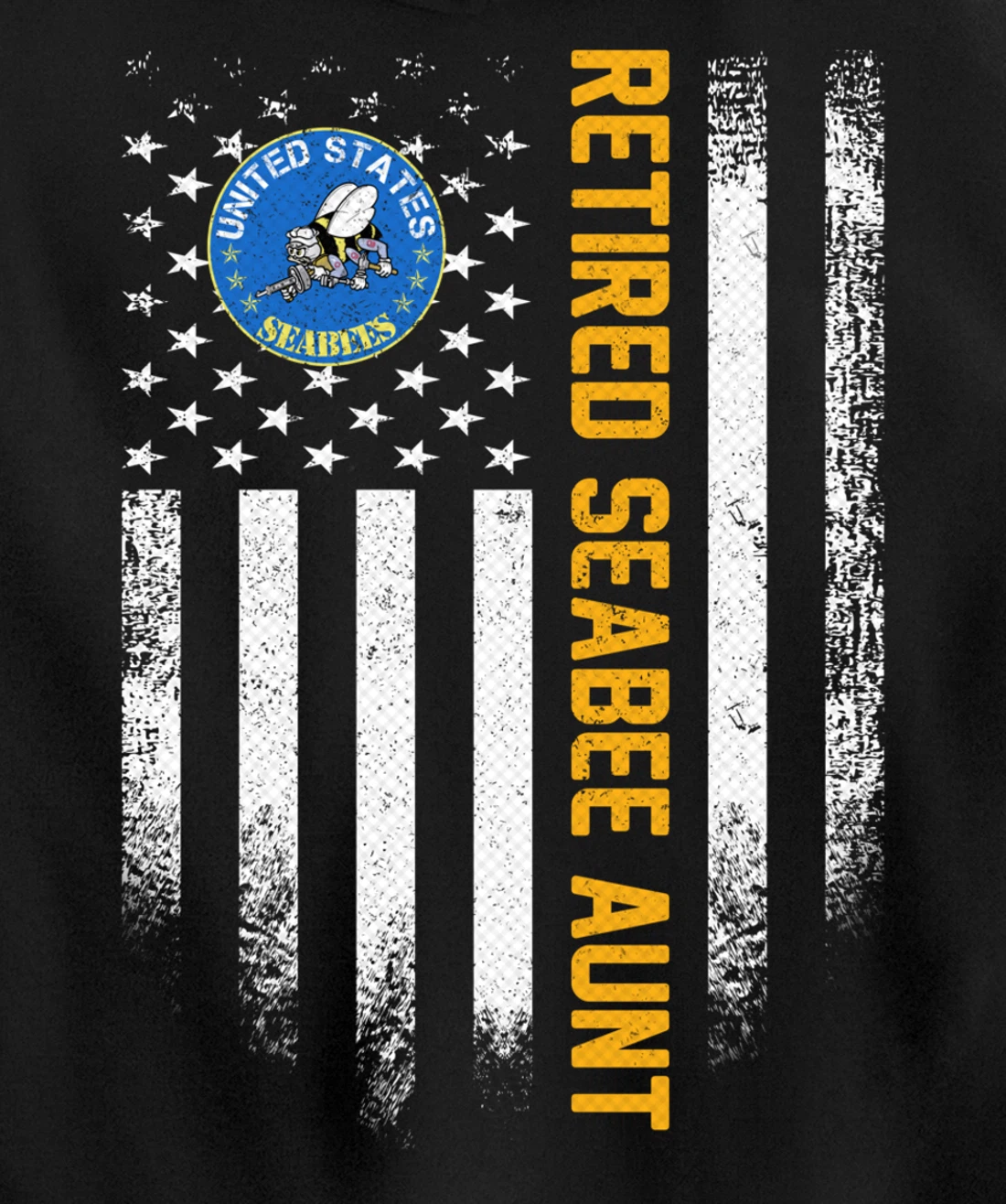 Vintage USA American Flag Retired Navy Seabee Veteran Aunt Pullover Hoodie