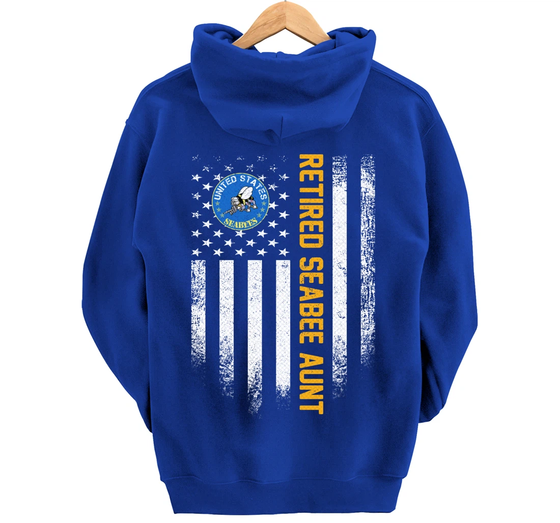Vintage USA American Flag Retired Navy Seabee Veteran Aunt Pullover Hoodie