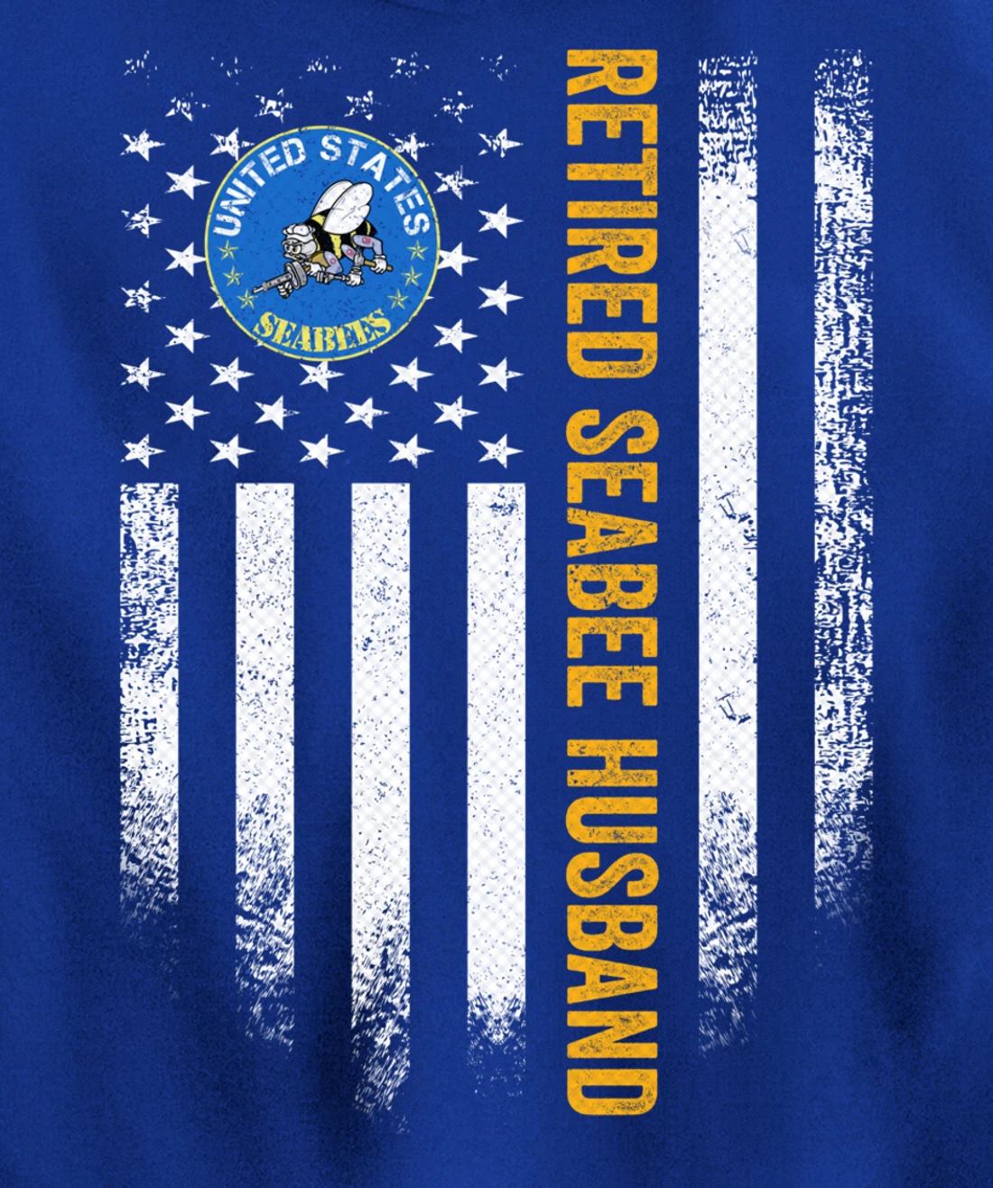 Vintage American Flag Retired US Navy Seabee Veteran Husband Pullover Hoodie