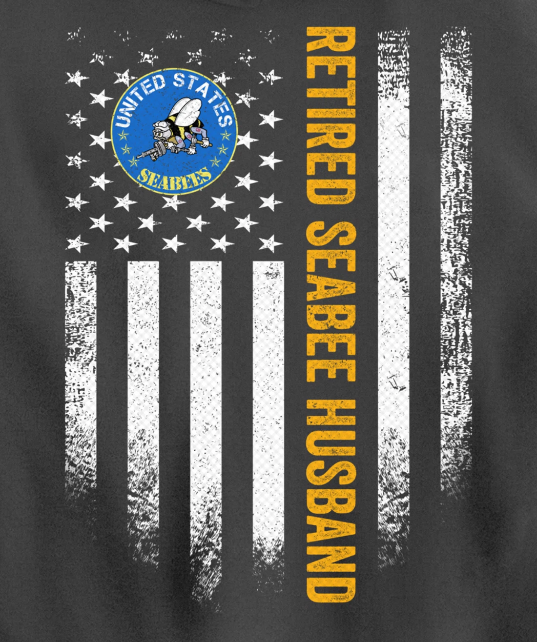 Vintage American Flag Retired US Navy Seabee Veteran Husband Pullover Hoodie