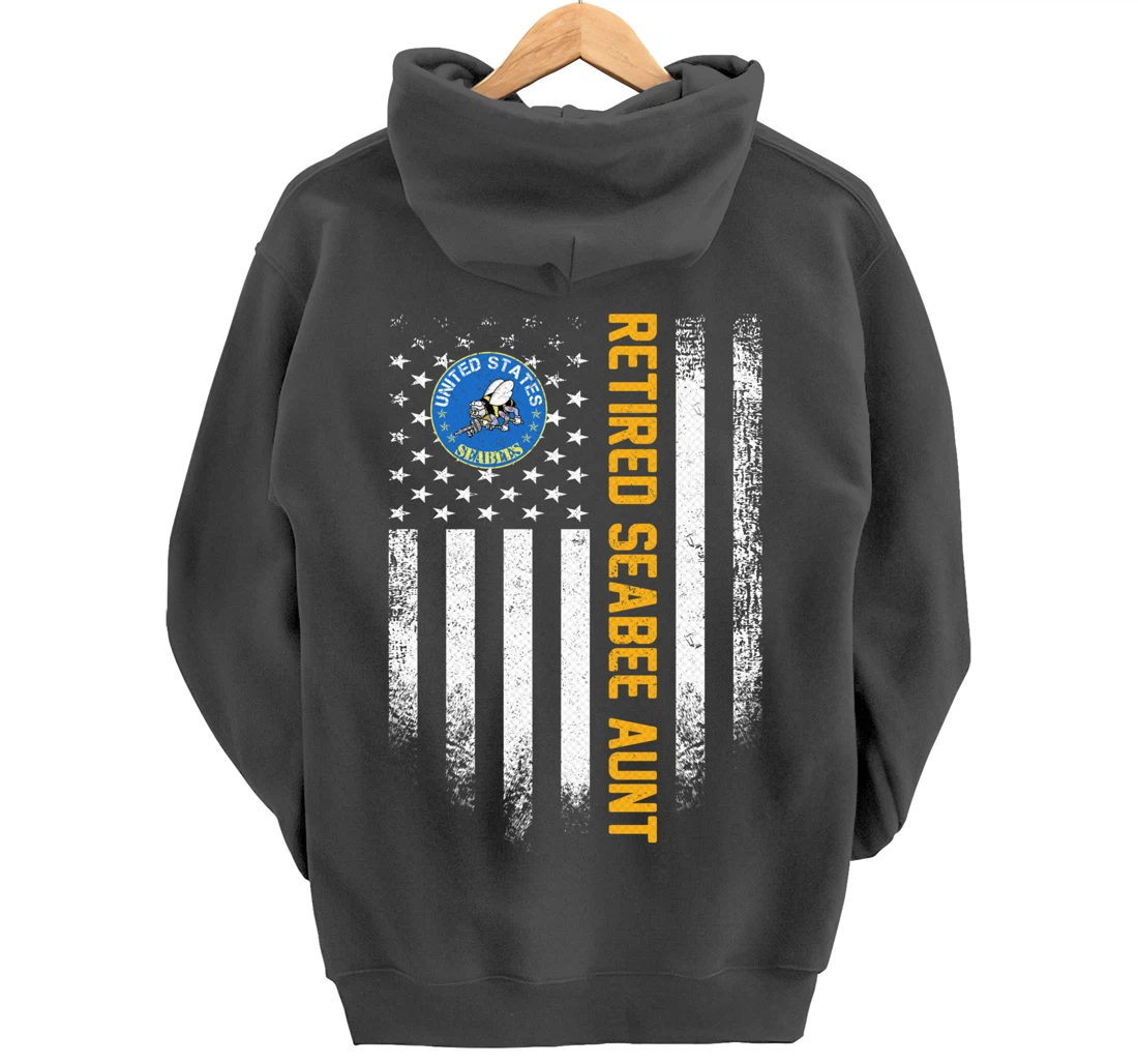 Vintage USA American Flag Retired Navy Seabee Veteran Aunt Pullover Hoodie