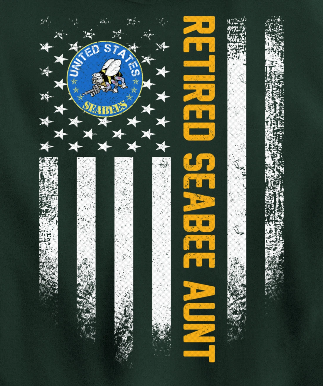 Vintage USA American Flag Retired Navy Seabee Veteran Aunt Pullover Hoodie