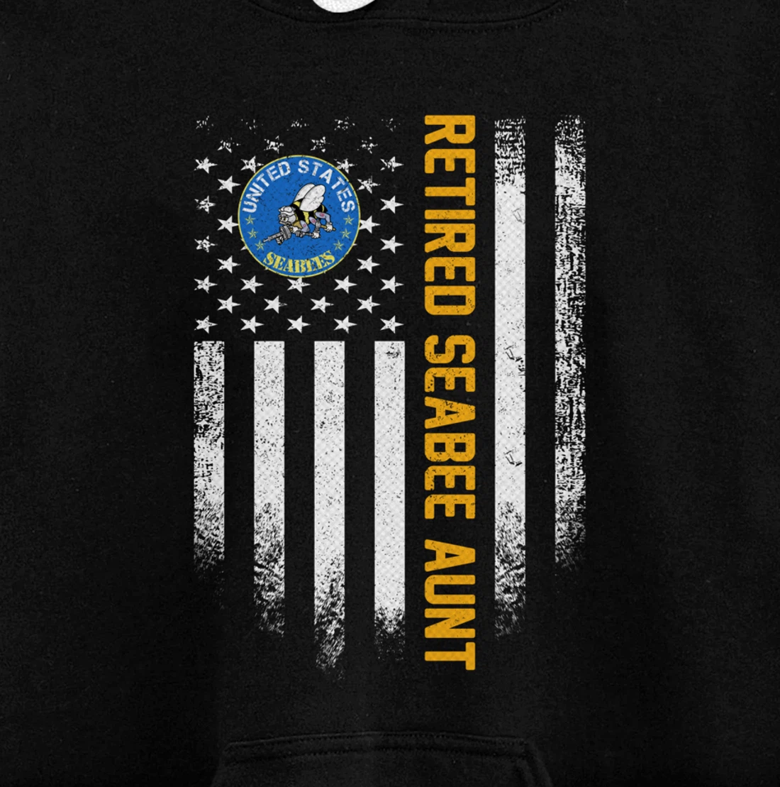 Vintage USA American Flag Retired Navy Seabee Veteran Aunt Pullover Hoodie
